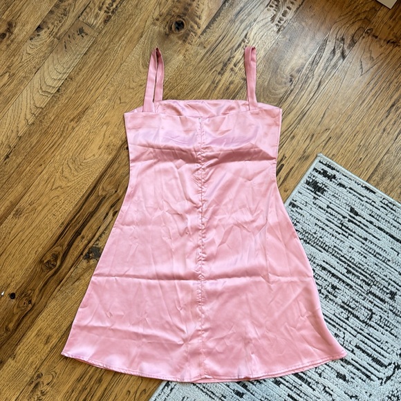 Baby Pink Satin Mini Dress Bootique - Picture 5 of 8